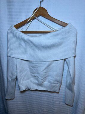 Orange Kiss White Off Shoulder Sweater Size Large Cozy Ribbed